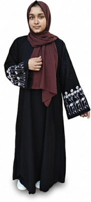 Affan Enterprises Cotton Blend Floral Print Burqa(Black)