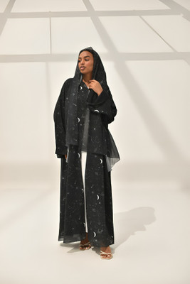SARINKU Georgette Self Design Abaya(Black)