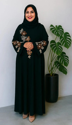 KULSUM Cotton Blend Self Design Burqa With Hijab(Black)