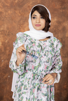 SARINKU Georgette Self Design Abaya(Green)