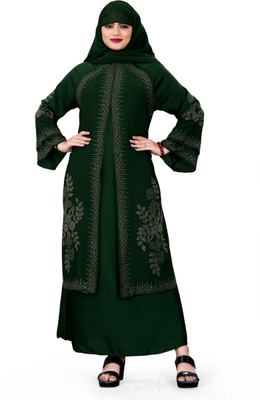 AMBAJI FASHION Polyester Solid Burqa With Hijab(Green)