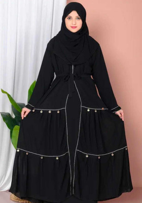 Al sifa abaya Georgette Self Design Abaya With Hijab(Black)