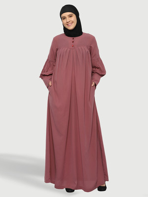 Momin Libas Polyester Solid Abaya(Pink)