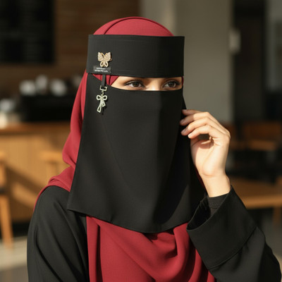 ABEEHAS Chiffon Solid Naqab(Black)