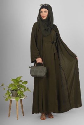 ovais abaya collection Nida Matte Solid Abaya With Hijab(Green)