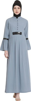 FORELEVY Polyester Solid Abaya(Silver)