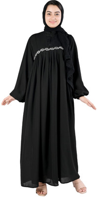 KTENTERPRISES Georgette Solid Abaya With Hijab(Black)