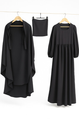 Sunnah Collection House Cotton Blend Solid Abaya With Hijab(Black)