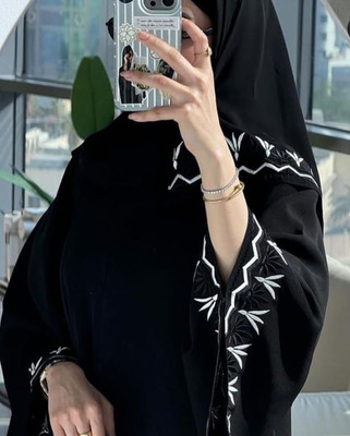 AB Collection Polyester Self Design Burqa With Hijab(Black)