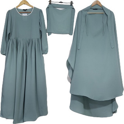 HIJAB WORLD Nida Matte Solid Abaya With Hijab(Green)