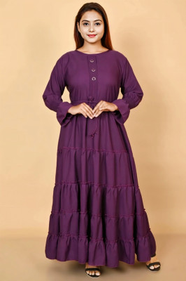 RAIDACOLLECTION Cotton Blend Solid Burqa With Hijab(Purple)