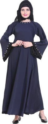 ARoohSa Silk Blend Abaya With Hijab(Blue)