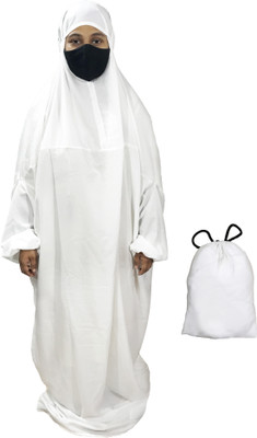 Rayford Crepe Solid Burqa With Hijab(White)