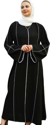 Veilara Crepe Self Design Burqa With Hijab(Black)