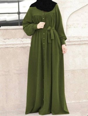 arabiandesigner Polyester Self Design, Solid Abaya With Hijab(Green)