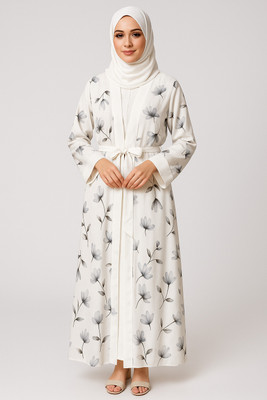 NN FASHION STYLE Georgette Printed Burqa With Hijab(White)
