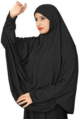 mts collection Cotton Blend Solid Naqab With Hijab(Black)