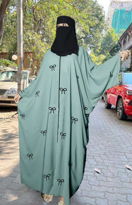 Buraque Designer Polyester Solid Abaya With Hijab(Green)