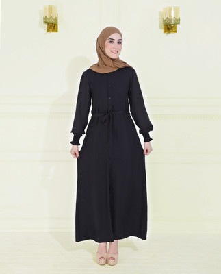 SILK ROUTE London Polyester Solid Abaya(Black)