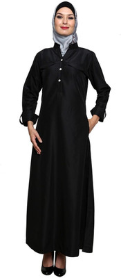 FORELEVY Polyester Solid Abaya(Black)