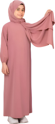 DesireBurqa Chiffon Solid Burqa With Hijab(Pink)