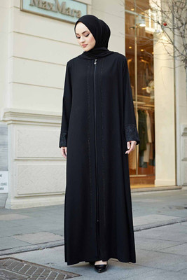 ovais abaya collection Nida Matte Solid Abaya With Hijab(Black)