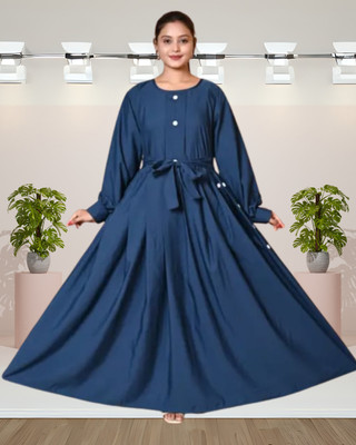 SabidEnterprise Cotton Blend Solid Abaya With Hijab(Blue)