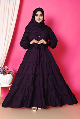 HouseOfCommon Cotton Silk Solid Abaya With Hijab(Purple)