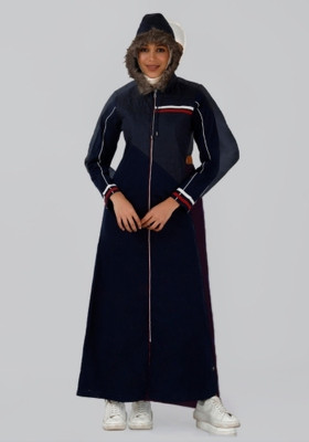 SILK ROUTE London Cotton Blend Solid Abaya(Blue)