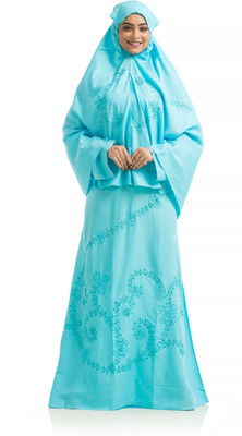 The Ocean Export and Import Cotton Blend Self Design Burqa With Hijab(Blue)