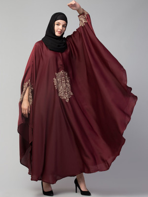 recent tdrends Crepe Solid Abaya With Hijab(Maroon)