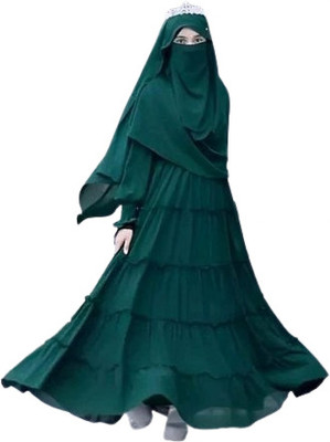 AL-AZWAZ Polyester Self Design Burqa With Hijab(Green)