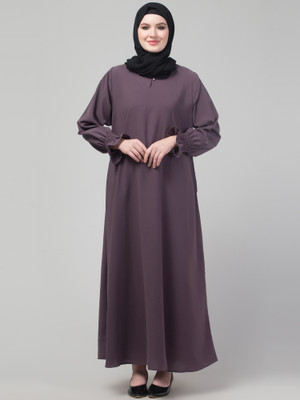 HIJAB WORLD Nida Matte Solid Abaya(Purple)