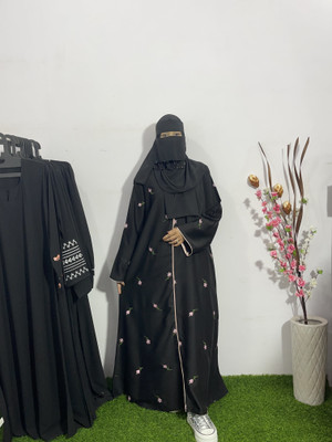 Azlan Nida Matte, Cotton Blend Self Design Burqa With Hijab(Black)