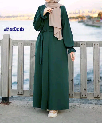 Buraque Designer Polyester Solid Abaya(Green)
