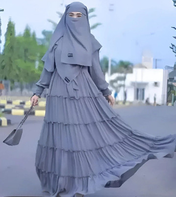 jl fashion Georgette Solid Burqa With Hijab(Grey)