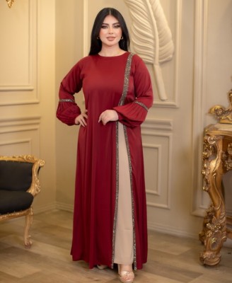 maabaya Cotton Silk Self Design Abaya With Hijab(Maroon)