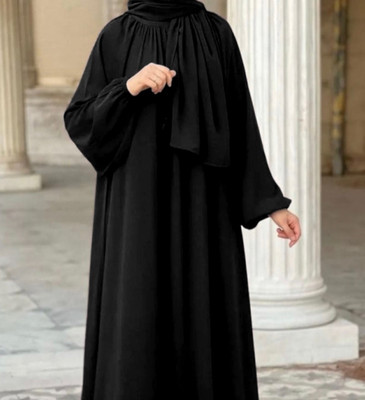 SSCollection Nida Matte Self Design, Solid Burqa With Hijab(Black)