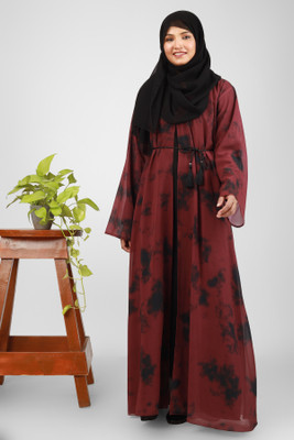 ovais abaya collection Nida Matte Solid Abaya With Hijab(Maroon)