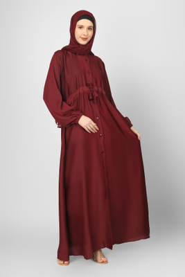 ovais abaya collection Nida Matte Solid Abaya With Hijab(Maroon)