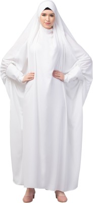 HIJAB WORLD Nida Matte Solid Abaya(White)