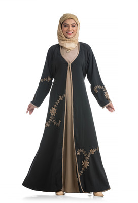 The Ocean Export Polycotton Self Design, Solid Burqa(Brown, Grey)