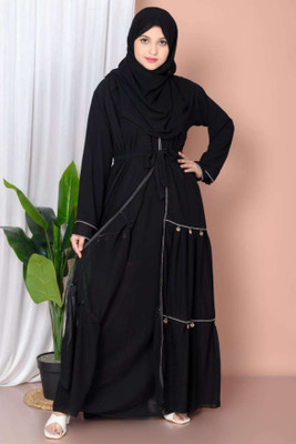 MiddyaJori Georgette Solid Burqa With Hijab(Black)