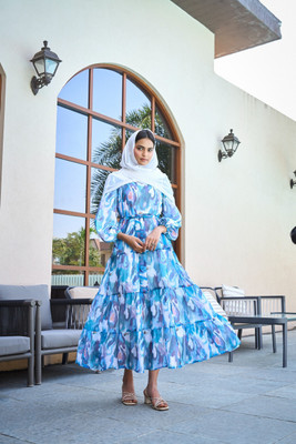 bhavyata Georgette Printed Abaya(Blue)