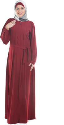 FORELEVY Polyester Solid Abaya(Maroon)