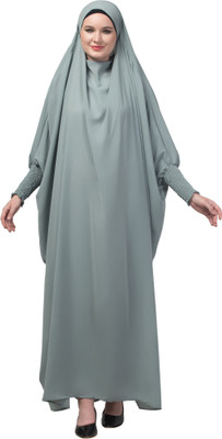 HIJAB WORLD Nida Matte Solid Abaya With Hijab(Blue)