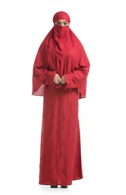 The Ocean Export and Import Cotton Blend Self Design Burqa With Hijab(Maroon)