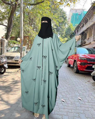 Buraque Designer Polyester Solid Abaya With Hijab(Green, Black)