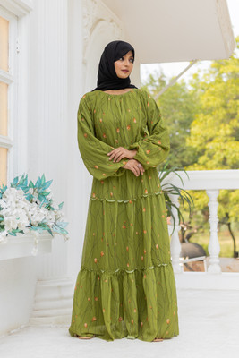 SARINKU Georgette Printed Abaya(Green)