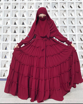 SHIFA Kashibo, Cotton Silk Solid Burqa With Hijab(Maroon)